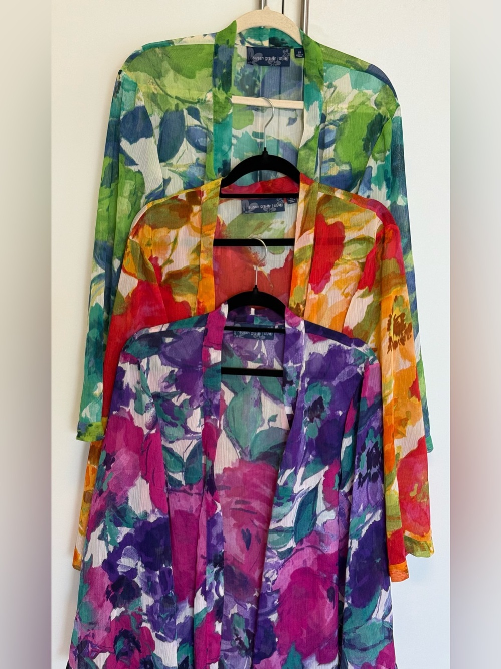 Susan Graver Sheer Floral Kimono Duster 2X Purple/Pink/Teal. Wrinkle Resistant - Picture 6 of 6